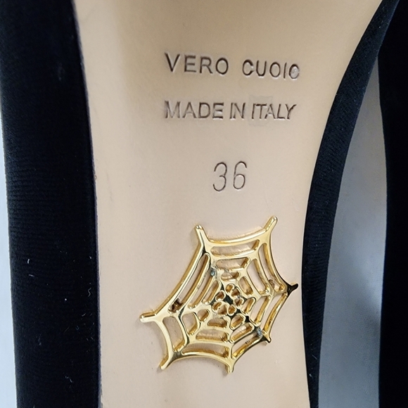 Charlotte Olympia Kitty Cat Embroidered Velvet Pump Black Gold Size 36/6 - Picture 15 of 16